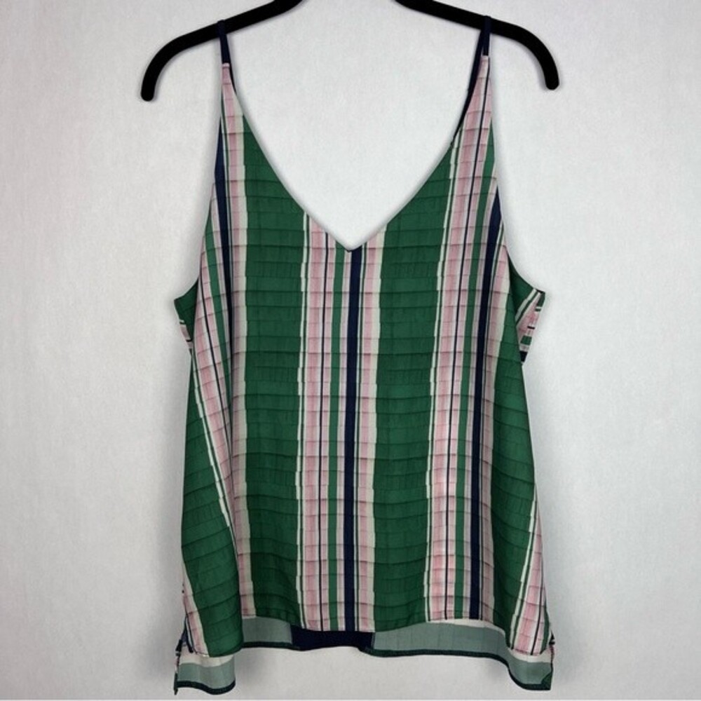 TOPSHOP Cami Top Womens 10 Green Multicolor Stripped Spaghetti Straps Pullover